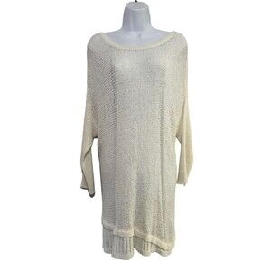 Calvin klein Jeans Womens Open-Knit Pullover Tunic Sweater 3/4 Sleeve White SZ L